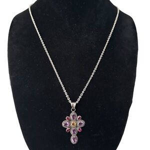 Nicky Butler Amethyst 925 Silver Cross Jewel Pendant & 925 Silver Chain